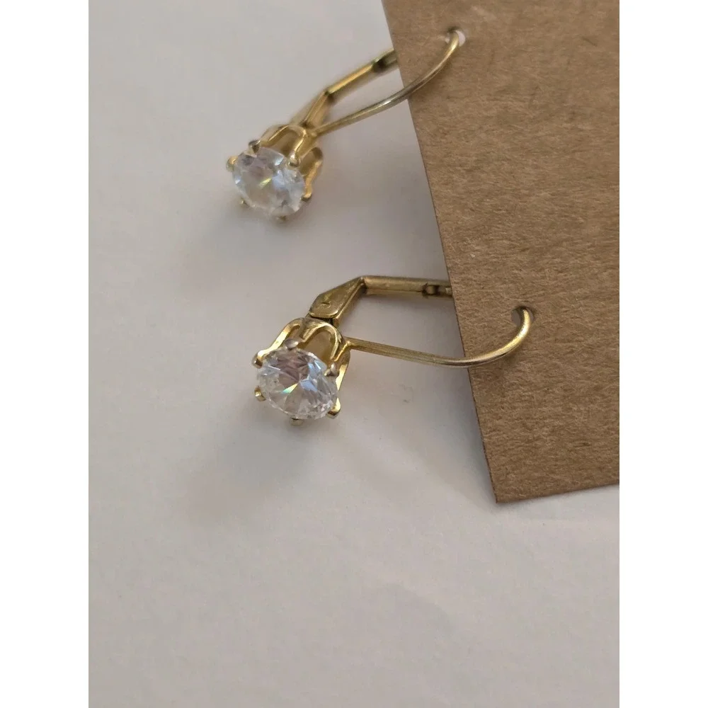Gold Tone Round Cut Clear stone Leverback Drop Earrings Womens Jewelry